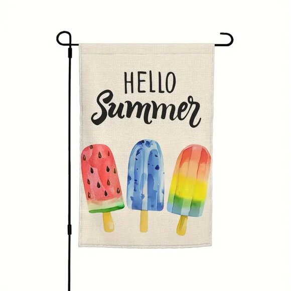 **Rainbow Hello Summer Garden Flag - Vibrant Double Sided Vertical Banner - Picture 4 of 5
